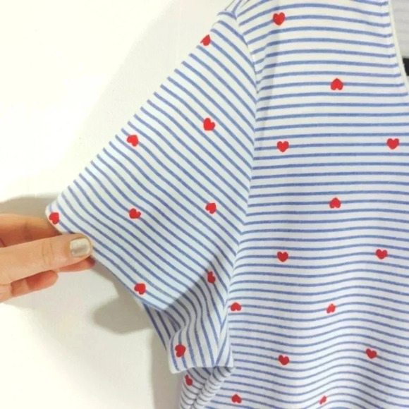 Karen Scott Nautical Hearts XL Tee T-shirt Blue Stripe Red Glitter Hearts - Picture 4 of 14